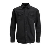 Schwarzes Jeanshemd mit Knopfleiste, zwei Brusttaschen und klassischem Kragen von Jack & Jones Herrenhemd