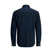 Jack Jones men shirt dark navy blue long-sleeved button-down with classic collar and subtle stitching details