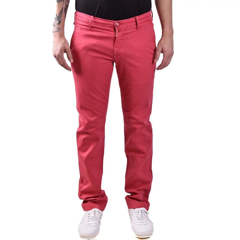 Jacob Cohen Rote, schmal geschnittene Herren-Chinos aus Baumwolle mit klassischem Fünf-Taschen-Design und Knopfverschluss