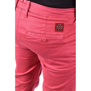 Korallenrosa Jacob Cohen Herren-Chino-Hose aus Baumwolle mit rotem Lederaufnäher und passendem Knopf, der von hinten sichtbar ist