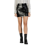 Black faux leather high-waist mini skirt with front zipper