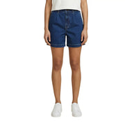 Dunkelblaue Denim-Baumwollshorts von Jacqueline De Yong mit klassischer Waschung und umgeschlagenen Säumen für Damen