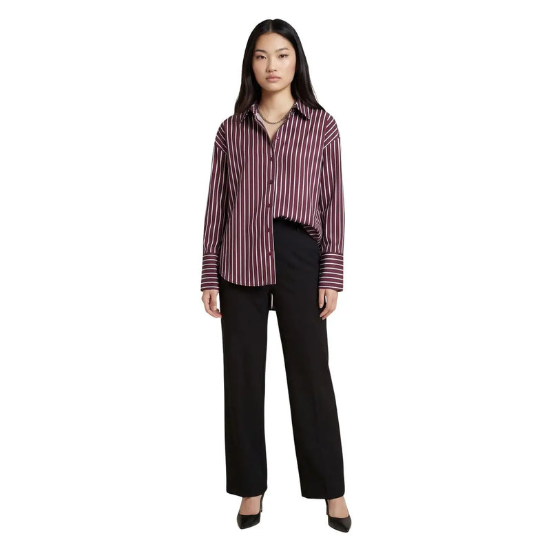 Jacqueline de Yong Damen-Baumwollbluse mit bordeauxroten und weißen Streifen, lockerer Passform und Knopfleiste