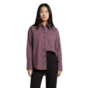 A Jacqueline De Yong Damen-Baumwollbluse mit bordeauxroten und weißen Längsstreifen und langen Ärmeln