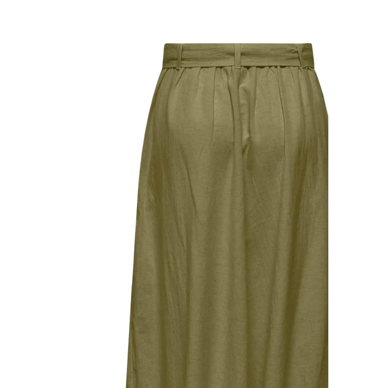 Olivgrüne, hochgeschnittene, plissierte Leinenmischhose mit Gürtel aus der Damenkollektion von Jacqueline de Yong.