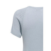 Jacqueline De Yong Damen-Rippstrickpullover aus hellblauer Viskose top mit kurzen Ärmeln und Rundhalsausschnitt