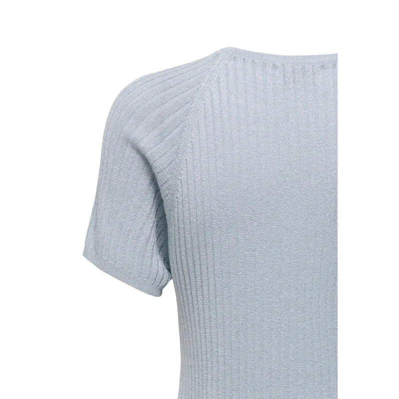 Jacqueline De Yong Damen-Rippstrickpullover aus hellblauer Viskose top mit kurzen Ärmeln und Rundhalsausschnitt