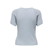 Jacqueline De Yong Hellblaues Damen-T-Shirt aus Viskose mit kurzen Ärmeln, geripptem Strickmuster und Rundhalsausschnitt