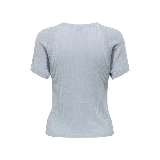Jacqueline De Yong Hellblaues Damen-T-Shirt aus Viskose mit kurzen Ärmeln, geripptem Strickmuster und Rundhalsausschnitt