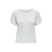 Jacqueline De Yong Hellblaues Damen-T-Shirt aus Viskose mit Rundhalsausschnitt, kurzen Ärmeln und weichem, strukturiertem Strickmaterial