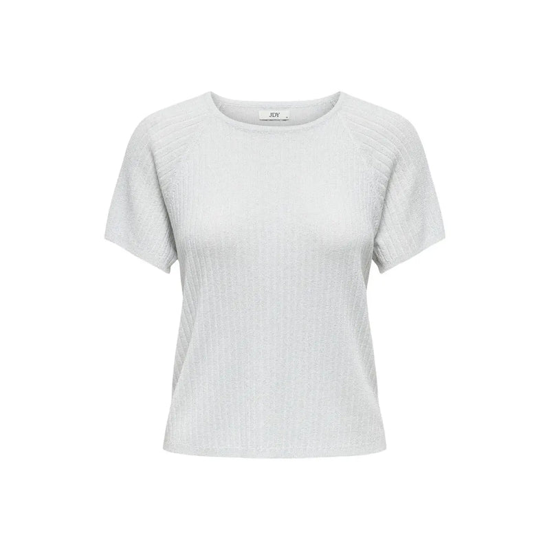 Jacqueline De Yong Hellblaues Damen-T-Shirt aus Viskose mit Rundhalsausschnitt, kurzen Ärmeln und weichem, strukturiertem Strickmaterial