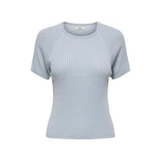 Jacqueline de Yong Damen-T-Shirt, hellblau, gerippt, kurzärmelig, aus Viskose, mit Rundhalsausschnitt