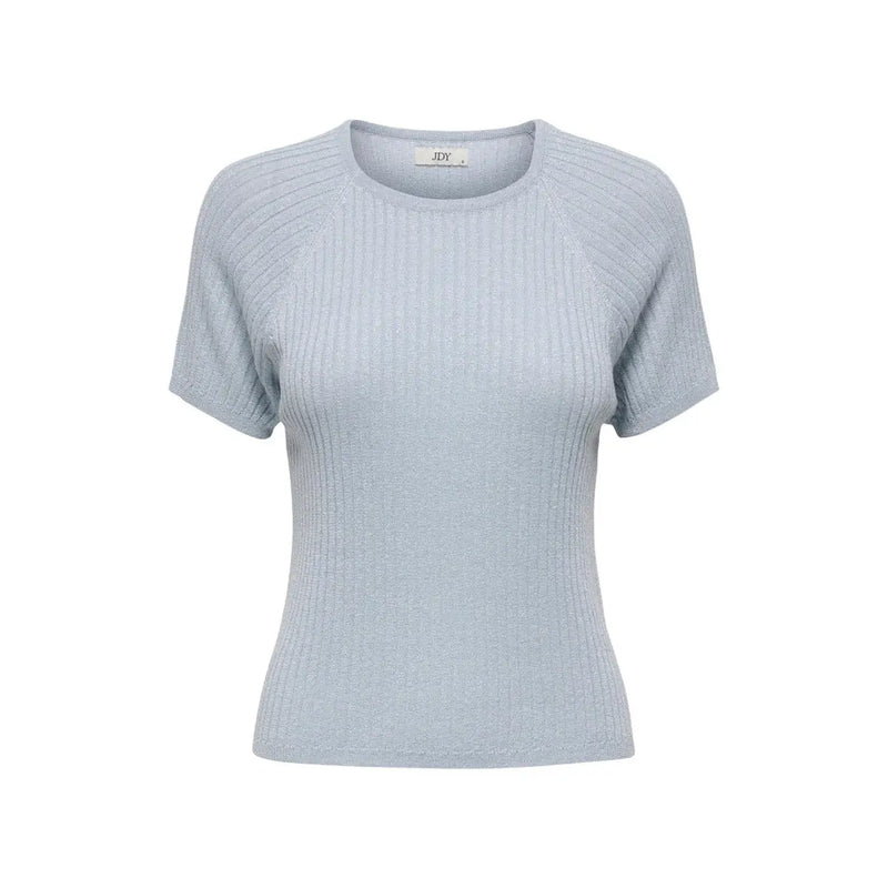 Jacqueline de Yong Damen-T-Shirt, hellblau, gerippt, kurzärmelig, aus Viskose, mit Rundhalsausschnitt