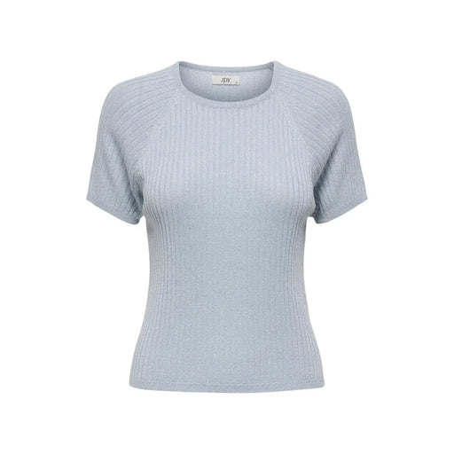 Jacqueline de Yong Damen-T-Shirt, hellblau, gerippt, kurzärmelig, aus Viskose, mit Rundhalsausschnitt