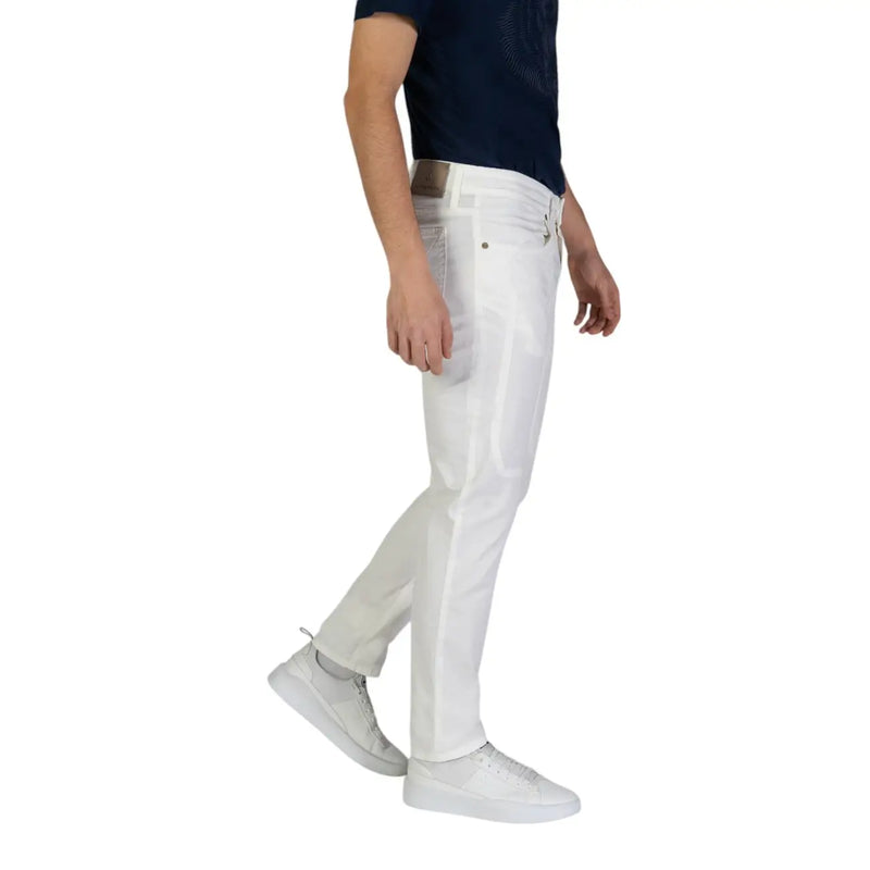 Jeckerson Weiße Herren-Baumwollhose, Stretch-Fit, schmal geschnittene weiße Denim-Jeans mit dezenten Ziernähten
