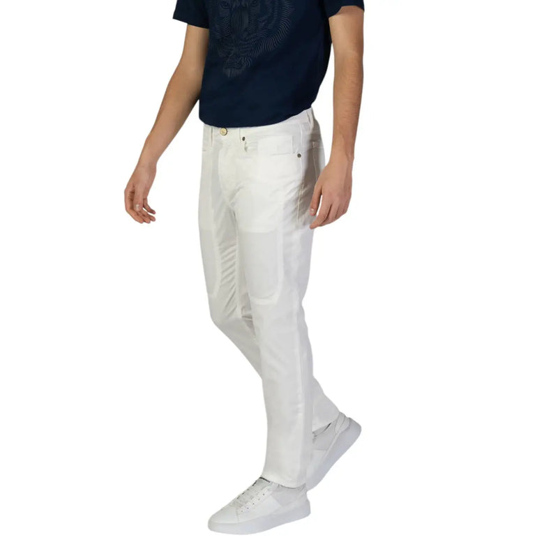 Jeckerson Weiße Herren-Stretchhose aus Baumwolle mit moderner, schmaler Passform und dezenten Ziernähten