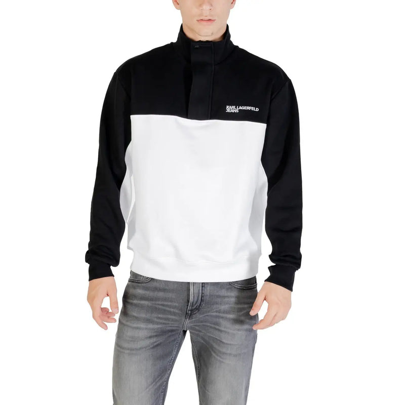 Herren-Sweatshirt mit Stehkragen und schwarzem und weißem Color-Blocking-Design. Karl Lagerfeld Jeans