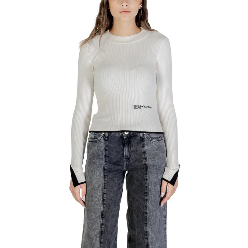 Ribbed long-sleeve white knitwear with black trim from Karl Lagerfeld Jeans Women collection