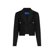 Black karl lagerfeld cropped blazer with silver buttons and structured shoulders for fall winter wear