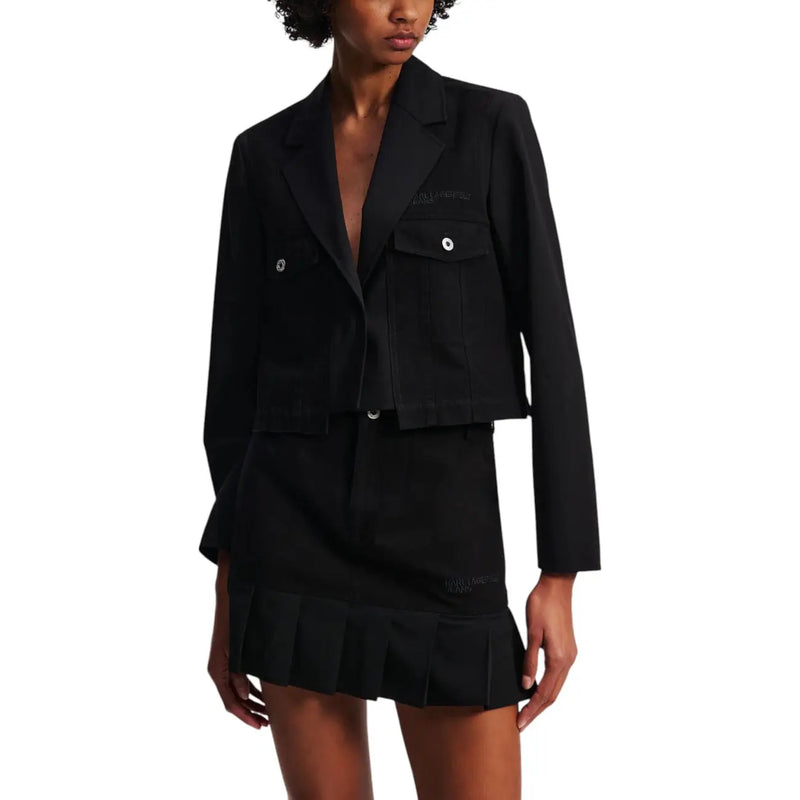 Black cropped blazer and pleated mini-skirt set from Karl Lagerfeld Jeans for women