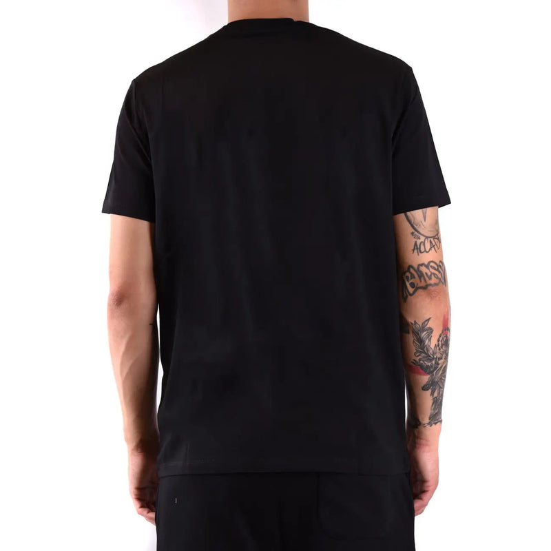 Karl Lagerfeld Schwarzes Herren-T-Shirt aus Baumwolle mit kurzen Ärmeln, Rundhalsausschnitt und dezenter Stoffstruktur