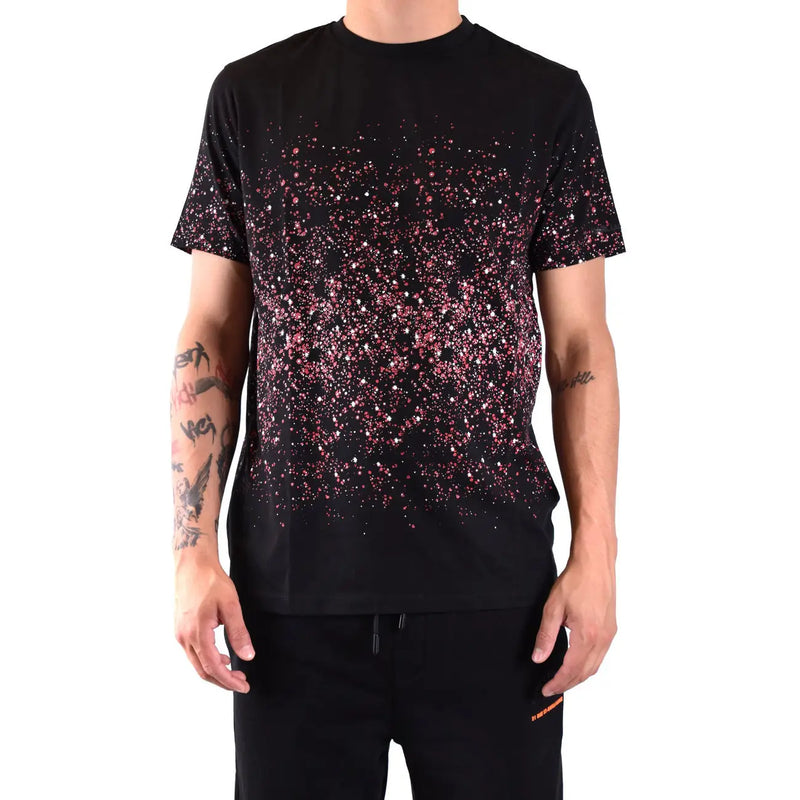 Karl lagerfeld Männer t-shirt in Schwarz mit einem rosa-weißen, glitzernden Farbverlauf von der Brust bis zum Saum