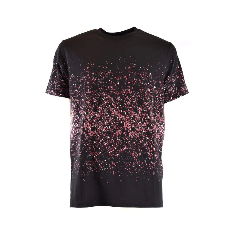 Karl Lagerfeld Männer t-shirt Kurzärmeliges schwarzes Hemd mit rosa-weiß gesprenkeltem Farbverlauf auf der Vorderseite