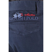Dunkelblaue La Martina Herren-Baumwollhose aus Denim mit gesticktem britischem Polo-Logo und weißem Polospieler-Logo