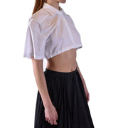 Weißes, kurzes Baumwollhemd von Laneus für Damen mit Knopfleiste, kurzen Ärmeln und klassischem Kragen für die Freizeit.