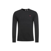 Schwarzes Levi's Herren-Langarmshirt aus Baumwolle mit Rundhalsausschnitt und kleinem roten Logo auf der linken Brust.