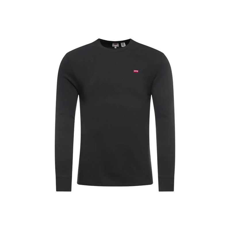 Schwarzes Levi's Herren-Langarmshirt aus Baumwolle mit Rundhalsausschnitt und kleinem roten Logo auf der linken Brust.