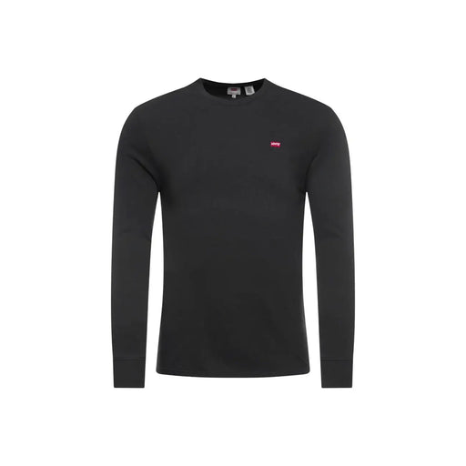 Schwarzes Levi's Herren-Langarmshirt aus Baumwolle mit Rundhalsausschnitt und kleinem roten Logo auf der linken Brust.