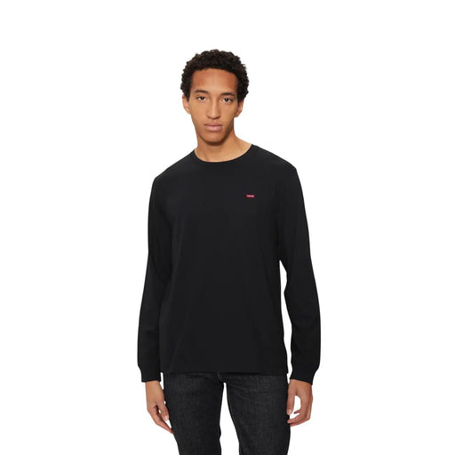 Schwarzes Levi's Herren-Langarmshirt aus Baumwolle mit Rundhalsausschnitt und kleinem roten Logo auf der linken Brust