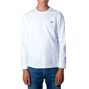 Weißes Levi's Herren-Langarmshirt aus Baumwolle mit kleinem roten Logo auf der linken Brust für die Freizeit.