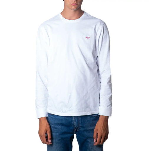 Weißes Levi's Herren-Langarmshirt aus Baumwolle mit kleinem roten Logo auf der linken Brust für die Freizeit.
