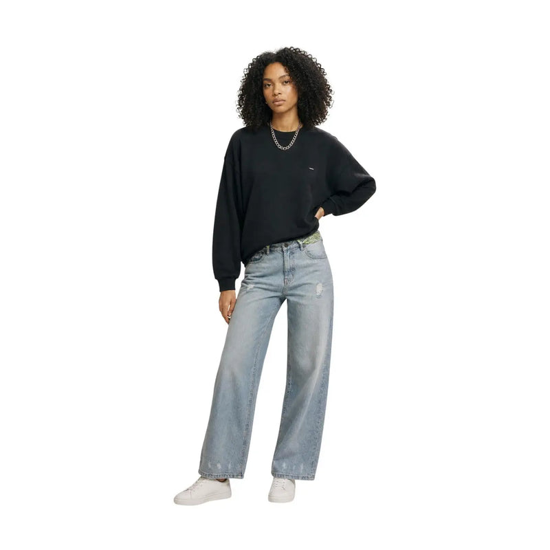 Schwarzes Levi's Damen-Sweatshirt aus Baumwolle im Oversize-Stil mit Rundhalsausschnitt und kleinem Logo auf der Brust