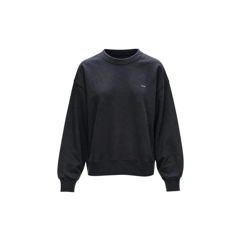 Schwarzes Levi's Damen-Sweatshirt aus Baumwolle im Oversize-Stil mit Rundhalsausschnitt und dezentem weißen Logo auf der linken Brust.