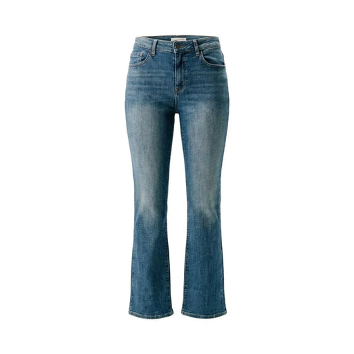 Levi's Damen-Jeans aus blauem Denim mit geradem Bein und dezenter Waschung aus einem abgenutzten Baumwollmischgewebe