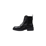 Liu jo black faux leather ankle boots with chunky heel lace-up front and zip closure