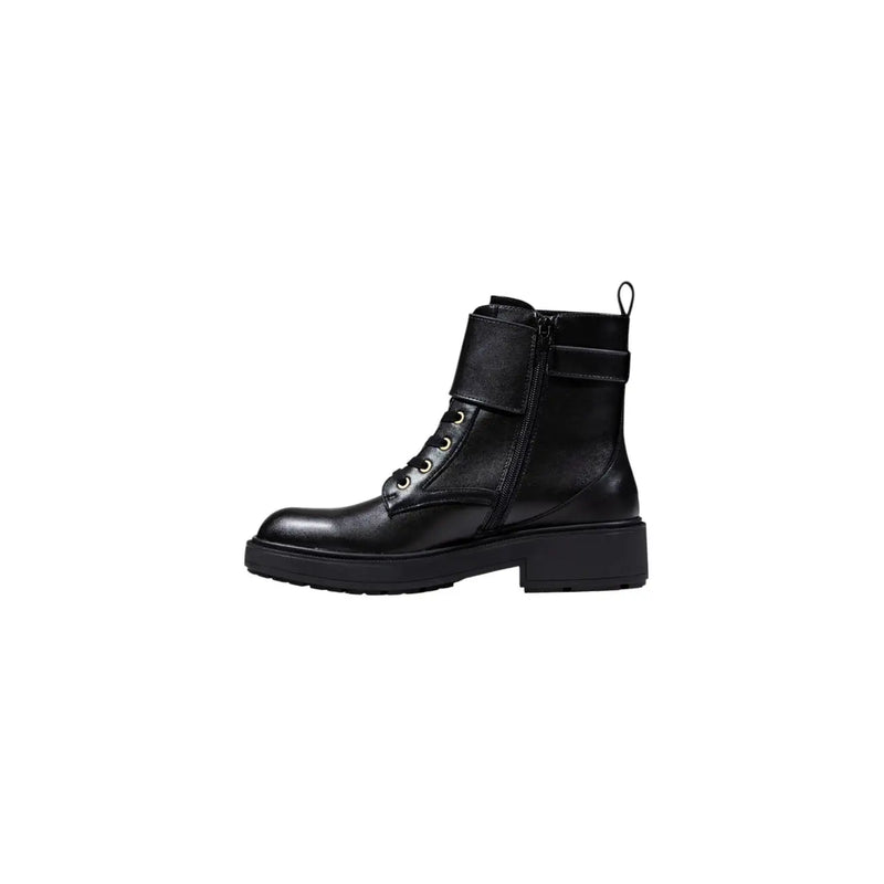 Liu jo black faux leather ankle boots with chunky heel lace-up front and zip closure