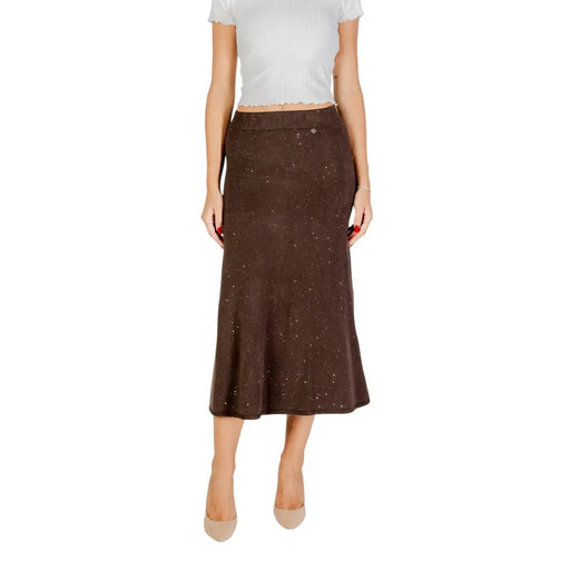 Liu Jo Brown Polka Dot Skirt Fall Winter featuring a brown midi skirt with subtle sparkle details