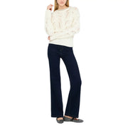 Liu Jo Cremefarbener, langärmeliger Strickpullover mit Strasssteinen, aufwendig gestricktem Lochmuster und dekorativem Ausschnitt