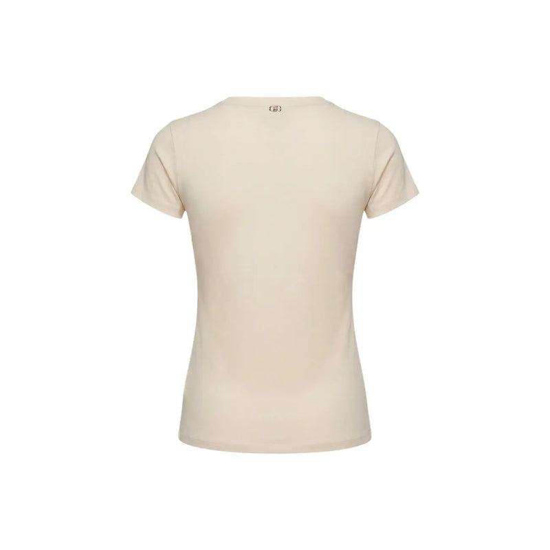 cremefarben Liu Jo Beigefarbenes Damen-T-Shirt aus Baumwolle mit kurzen Ärmeln, Rundhalsausschnitt und dezentem Markenlogo auf der Rückseite