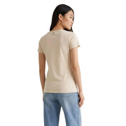 Liu Jo Damen beige Baumwoll-Kurzarmshirt mit Rundhalsausschnitt t-shirt mit dezentem Logo am Halsausschnitt