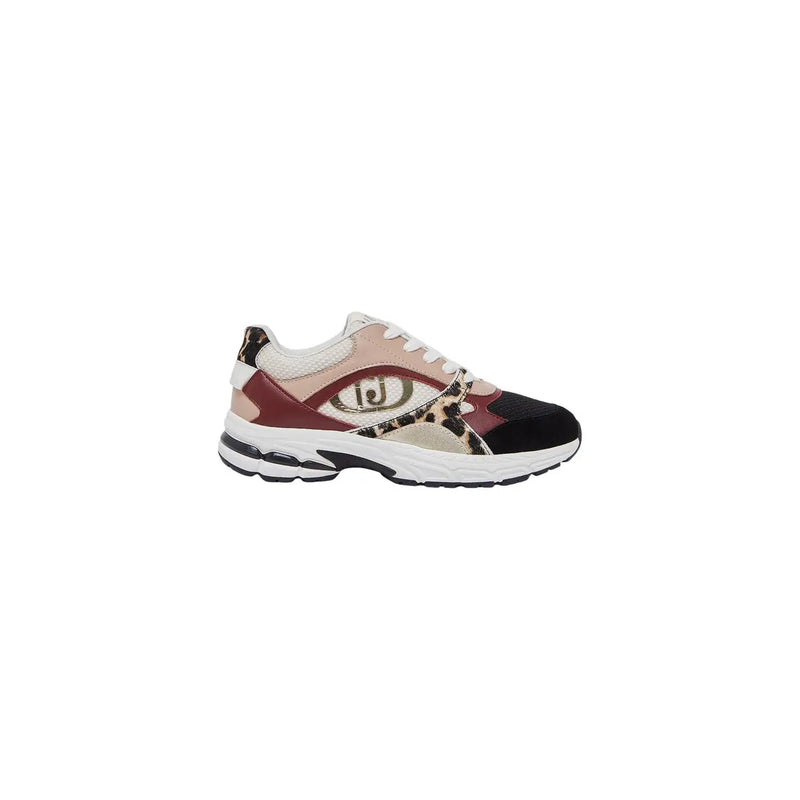 Liu Jo Beigefarbene Damen-Sneaker aus Leder zum Hineinschlüpfen mit Patchwork-Design in Beige, Burgunderrot, Schwarz und Leopardenmuster.