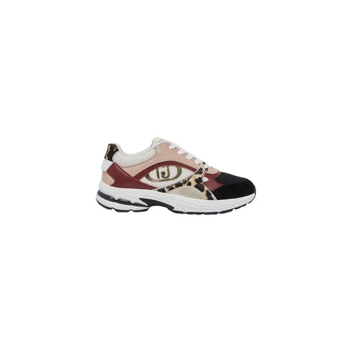 Liu Jo Beigefarbene Damen-Sneaker aus Leder zum Hineinschlüpfen mit Patchwork-Design in Beige, Burgunderrot, Schwarz und Leopardenmuster.