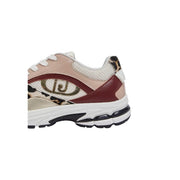 Liu Jo Beigefarbene Damen-Sneaker aus Leder zum Hineinschlüpfen mit burgunderrotem Leopardenmuster, weißer Zwischensohle und schwarzer Außensohle
