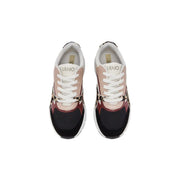Beigefarbene Leder-Sneaker von Liu Jo für Damen zum Hineinschlüpfen mit pink-schwarzem Leopardenmuster und weißen Schnürsenkeln auf klobiger Sohle.