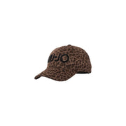 Beigefarbenes Polyester Liu Jo Damenkappe mit braunem Leopardenmuster und schwarzem, gesticktem Miu Miu-Logo auf der Vorderseite