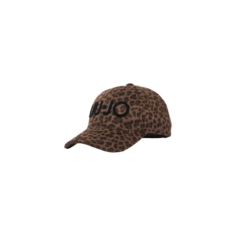 Beigefarbenes Polyester Liu Jo Damenkappe mit braunem Leopardenmuster und schwarzem, gesticktem Miu Miu-Logo auf der Vorderseite